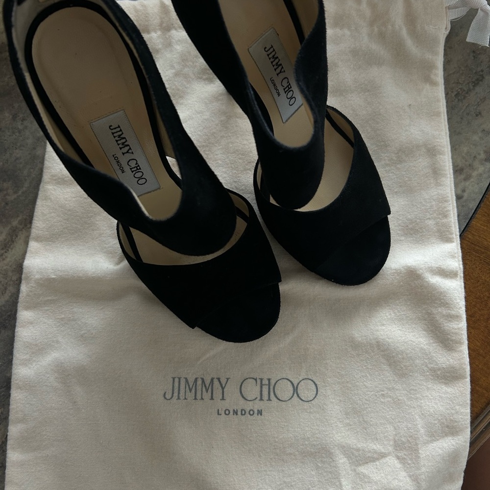 Jimmy Choo Suede Black Open-Toe Heels